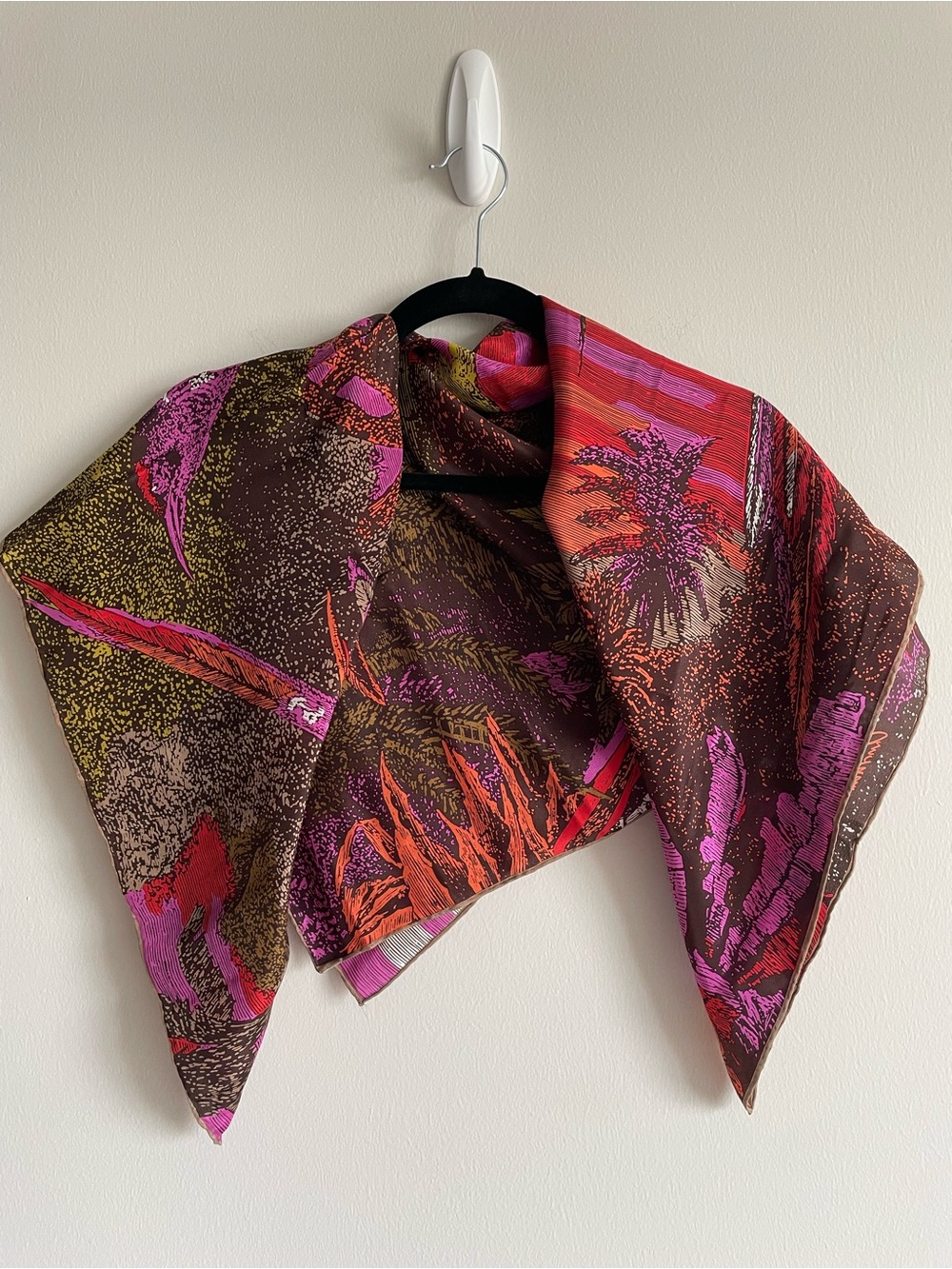 Vintage Christian Fischbacher large silk scarf tropical jungle birds 37 x 33